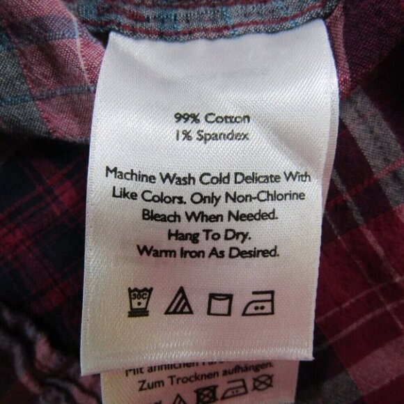 Eddie Bauer Red Blue Plaid Crinkle Button Up Top Womens Size XL Classic Fit - Picture 6 of 7